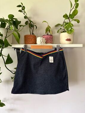 Garage Dark Blue Denim Skirt with Rainbow Trim